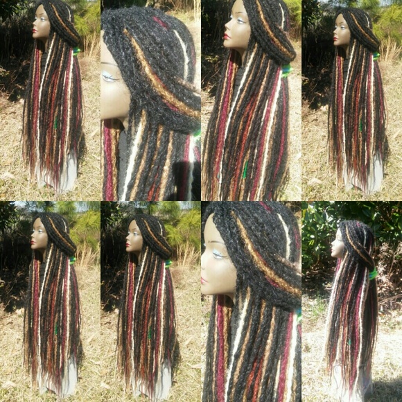 Super long black blonde burgundy red dreadlock wig main image 3